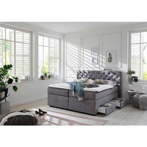 MID.YOU POSTELJA BOXSPRING 160 cm x 200 cm , tekstil siva Slike