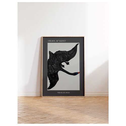 Wallxpert uramljena slika 115208, The Black Swan Hilme af Klint, crni labud u letu, 50 x 70 cm, ram u boji prirodnog drveta Slike