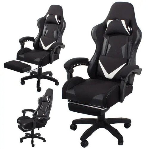 Verk Gaming Stol črna s izvlečnim nasloncem za noge &amp;ndash; ergonomska, nosilnost 150 kg Slike