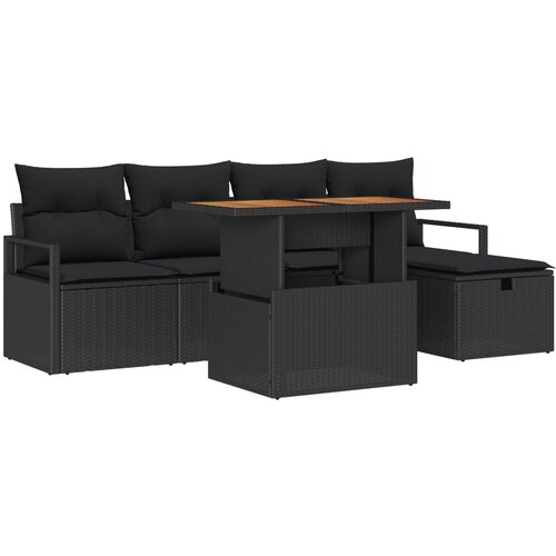 vidaXL 6-dijelni set vrtnih sofa s jastučićima Crni poli ratan, 2-sjedalna vrtna sofa s pohranom i jastučićima Crni poli ratan Cijene