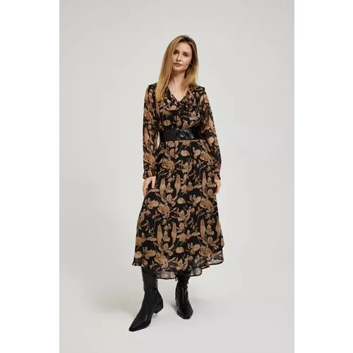 Moodo Black dress with a flared bottom and a floral print