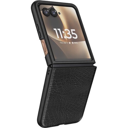 AVIZAR Ovitek za Motorola Razr 70 Ultra Videz Usnja Krokodil Odprt Zaslon, Črna, (5000274544) Cene