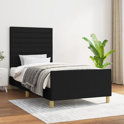  Za krevet s uzglavljem crni 90x200 cm od tkanine Slike