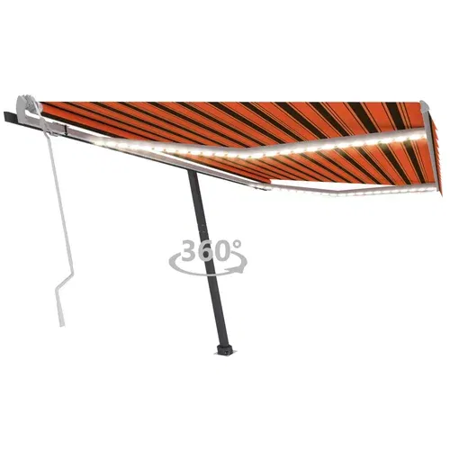 vidaXL Ročno zložljiva tenda z LED lučkami 400x300 cm oranžna in rjava