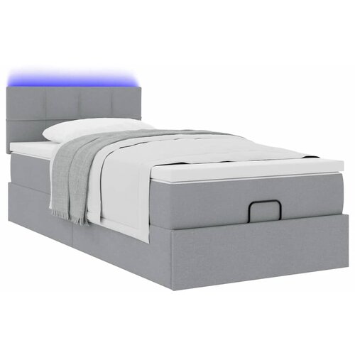  Otomanski krevet s madracem i LED svijetlosiva 80x200cm tkanina Slike
