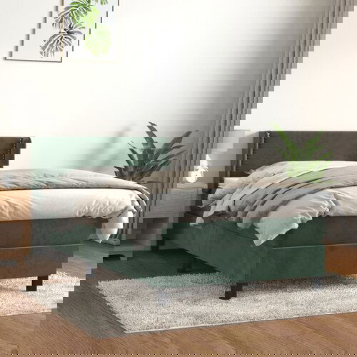 VidaXL Box spring postelja z vzmetnico temno zelena 100x200 cm žamet Slike