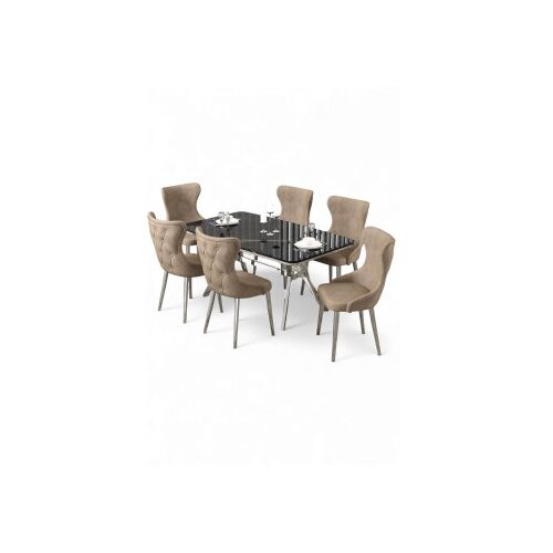 Hanah home Rasklopivi trpezarijski sto i stolice (7 delova) Esla Black Marble Chrome Cappuccino Cene