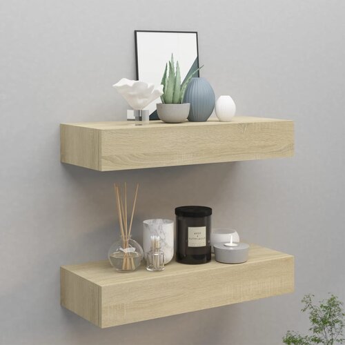 VidaXL zidne police s ladicama 2 kom boja hrasta 60 x 23,5 x 10 cm MDF Slike