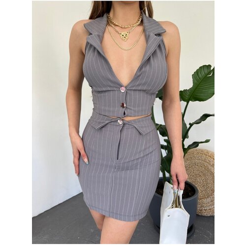 Modamorfo Two-piece Set with a Vest and a Striped Skirt Slike