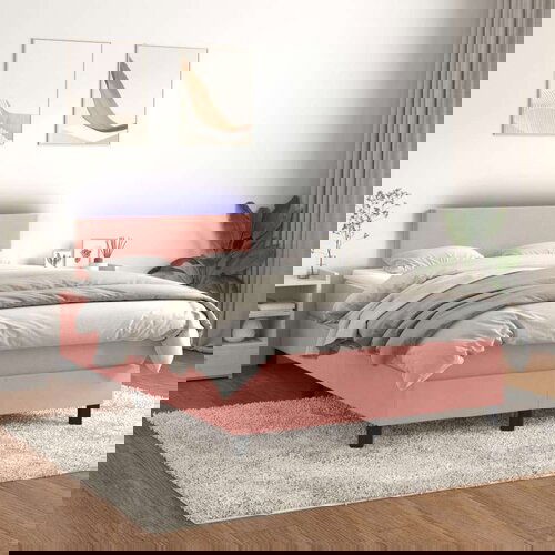  Krevet box spring s madracem LED ružičasti 120x200cm baršunasti Cene