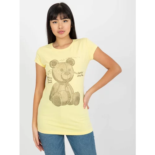 Fashion Hunters Light yellow fitted T-shirt with teddy bear application
