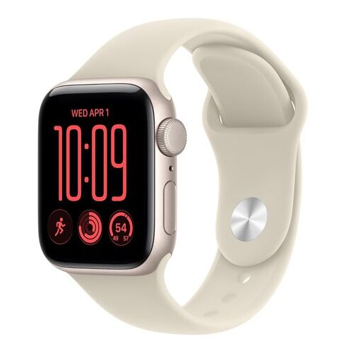 Apple Watch SE 3 GPS 40mm Smartwatch Starlight Aluminum Case, Sand Sport Band - S/M. Fitness + Sleep + Cycle Tracking, Heart Rate, Vitals, Safety Cene