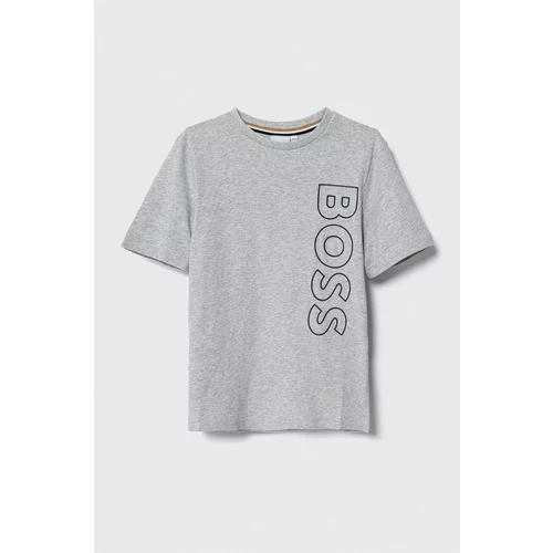 Boss Dječja pamučna majica kratkih rukava boja: siva, s tiskom