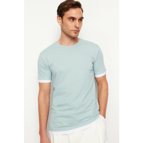 Trendyol Mint Men's Regular/Normal Cut Textured Color Block T-Shirt Slike