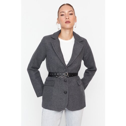 Trendyol Gray Belted Regular Lined Woven Blazer Jacket Slike