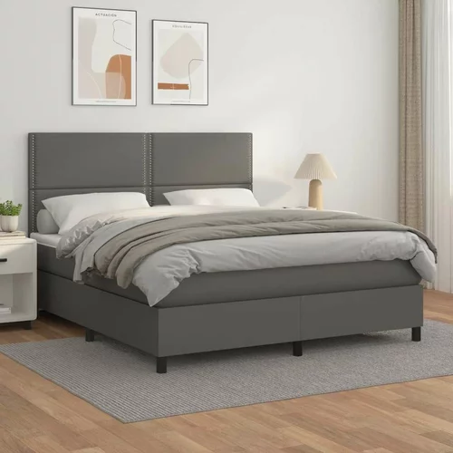  Box spring postelja z vzmetnico siva 180x200 cm umetno usnje, (20902228)