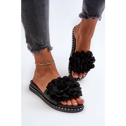 Kesi Women's slippers decorated with flowers, black cellanen
