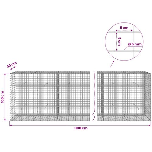  Gabion s 5 mm žicom i mrežom 5x5 cm 1100x30x100 cm Slike