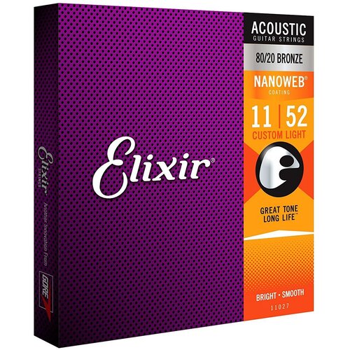 Elixir Žice za akustičnu gitaru 11027 Custom Light, .011-.052, Nanoweb Slike