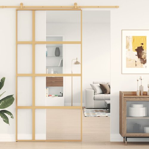 vidaXL Drsna vrata zlata 102,5x205 cm prozorno ESG steklo in aluminij Cene