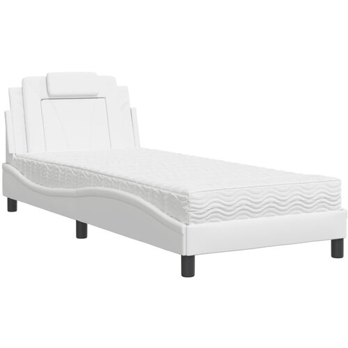 VidaXL Postelja z vzmetnico bela 90x200 cm umetno usnje, (21112214) Slike