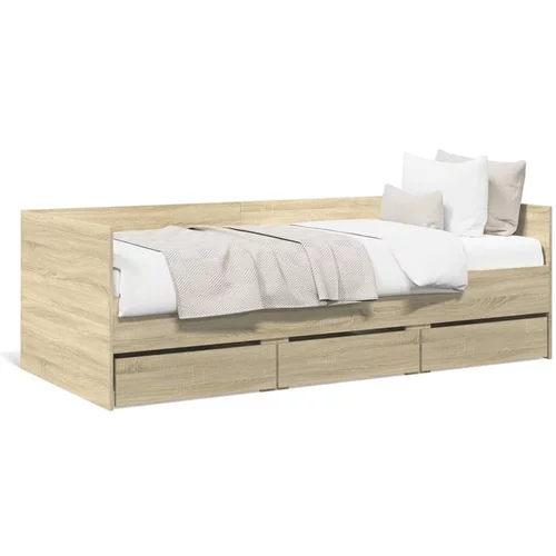 vidaXL Dnevna postelja s predali sonoma hrast 90x200 cm inženirski les