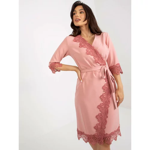 Fashion Hunters dusty pink cocktail dress with a pleat with 3/4 sleeves