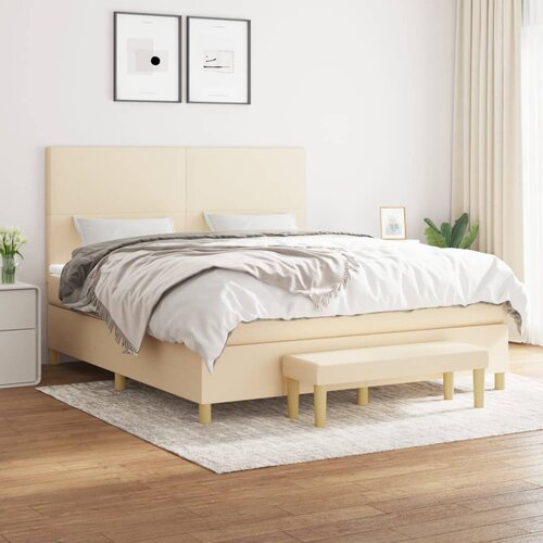 VidaXL Box spring postelja z vzmetnico krem 180x200 cm blago Slike