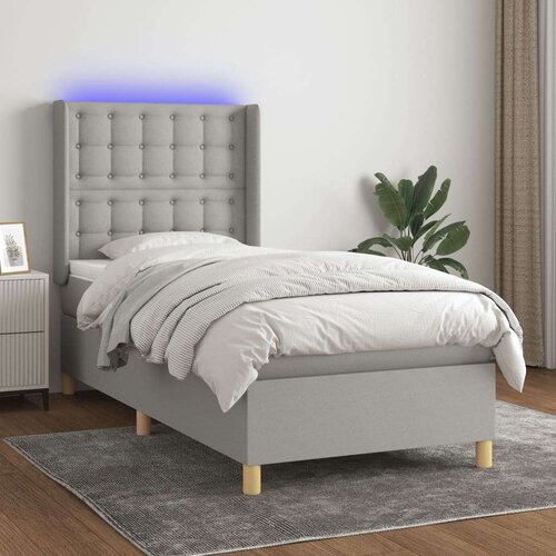  Box spring postelja z vzmetnico LED svetlo siva 90x200 cm blago, (20789430) Cene