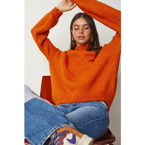 Happiness İstanbul Women's Orange Stand-Up Collar Basic Knitwear Sweater