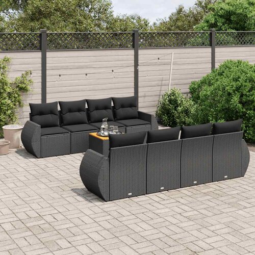  9-dijelni set vrtnih sofa s jastucima crni od poliratana Crna 70 x 62 x 69 cm Cene