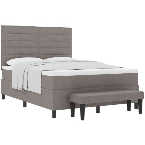 VidaXL Box Spring postelja z vzmetnico in klopjo taupe 140x190 cm tkanina, (22081106) Slike