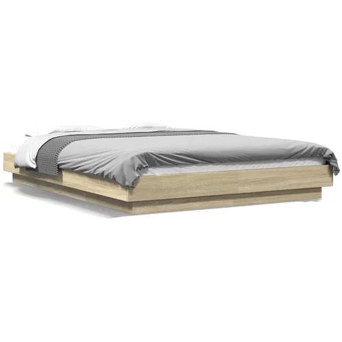 vidaXL Okvir za krevet s LED svjetlima boja hrasta 140 x 190 cm drveni