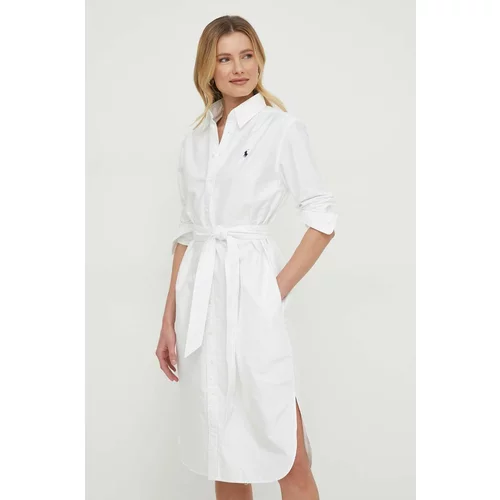 Polo Ralph Lauren Bombažna obleka bela barva