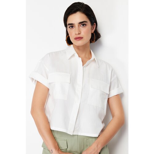 Trendyol Ecru Pocket Cotton Woven Shirt Slike