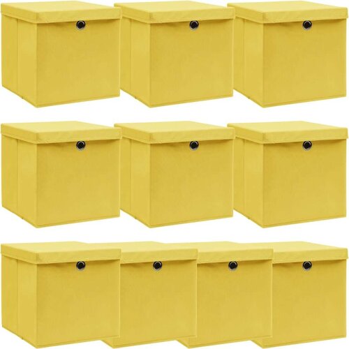 vidaXL škatle za shranjevanje s pokrovi x 10 rumene 32x32x32 cm blago Cene