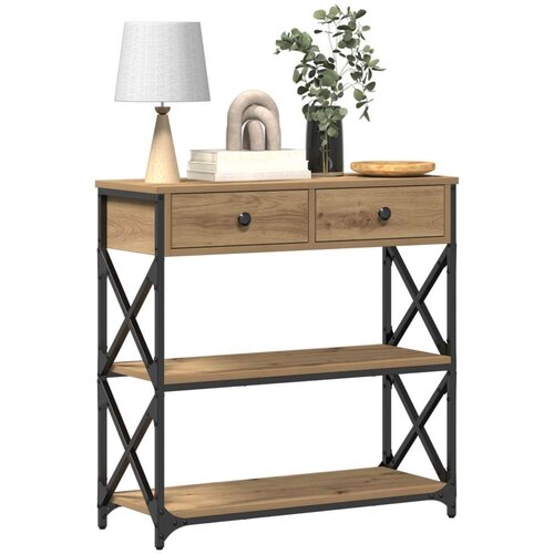  Konsoletni Stol Umjetni Hrast 75x28x75 cm Opisano Drvo i Čelik Slike