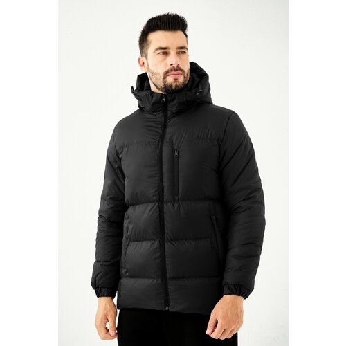 River Club Men's Black Thick Lined Hooded Water And Windproof Inflatable Winter Coat Slike