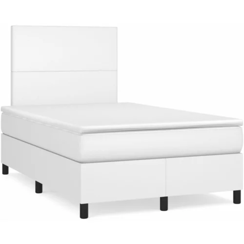 vidaXL Box spring postelja z vzmetnico LED bela 120x190 cm um. usnje