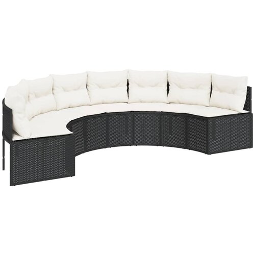 Maison Chic Vrtni kavč - Zunanji kavč z blazinami polkrožen črn poli ratan, (22040850) Cene