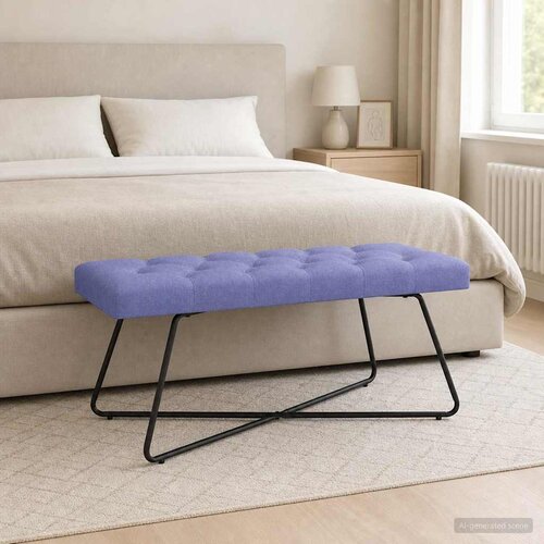  Klupa s gumbastim tkanjem Traper plava 110 x 40 x 46 cm Tkanina Cene