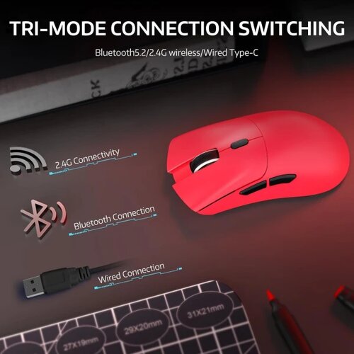 Attack Shark bežični gaming mi&amp;scaron; R1 PAW3311/TriMode/Superlight/Ergonomic/Red Slike