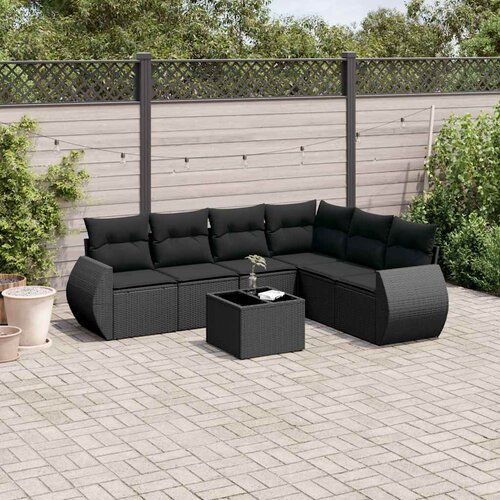  7-dijelni set vrtnih sofa od poliratana s jastucima crni Cijene
