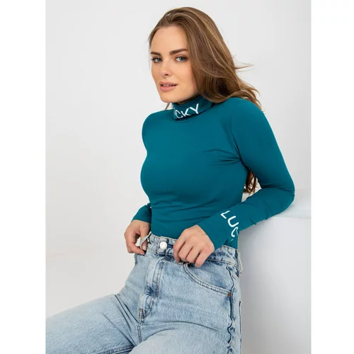 Fashion Hunters A marine fitted turtleneck blouse with Yarina inscriptions
