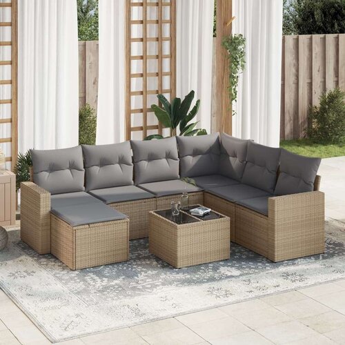  8-dijelni set vrtnih sofa od poliratana s jastucima bež Slike