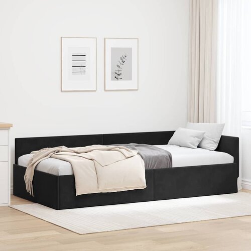  Kutni okvir kreveta s uzglavljem Crna 90 cm x 200 cm Baršun Cene
