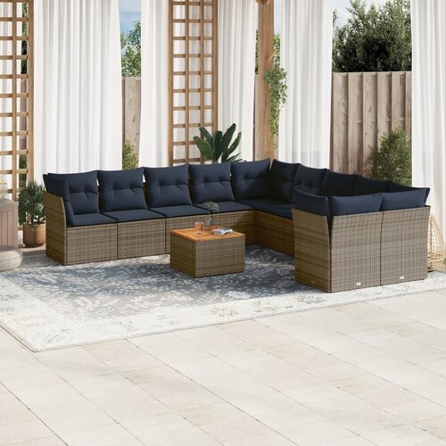vidaXL 11-dijelni set vrtnih sofa od poliratana s jastucima sivi Cijene