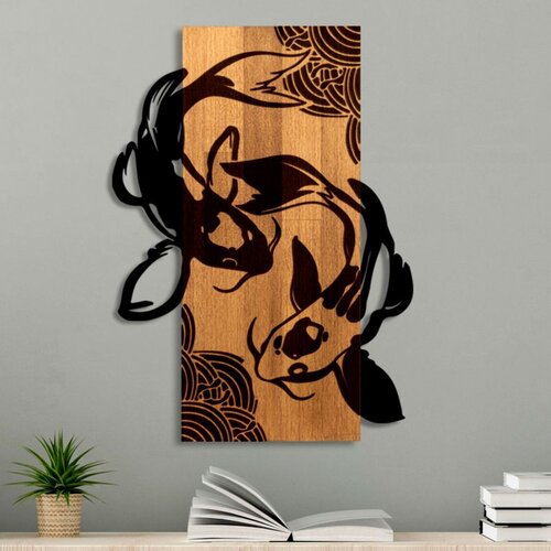 WALLXPERT fish Yang WalnutBlack Decorative Wooden Wall Accessory Cene