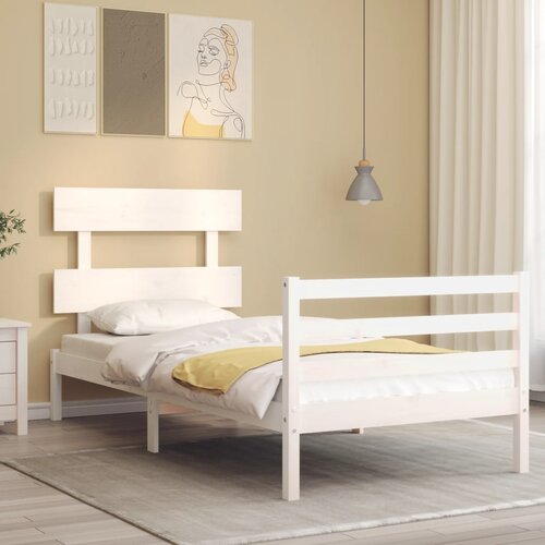 The Living Store Posteljni okvir z vzglavjem bel 100x200 cm trden les - Posteljni Okvir, (21526552) Slike