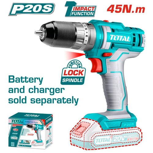 TOTAL TOOLS TOTAL Li-ion Akumulatorska udarna bušilica 20v, 45Nm,metalni futer 10mm, SOLO TIDLI201455 Slike